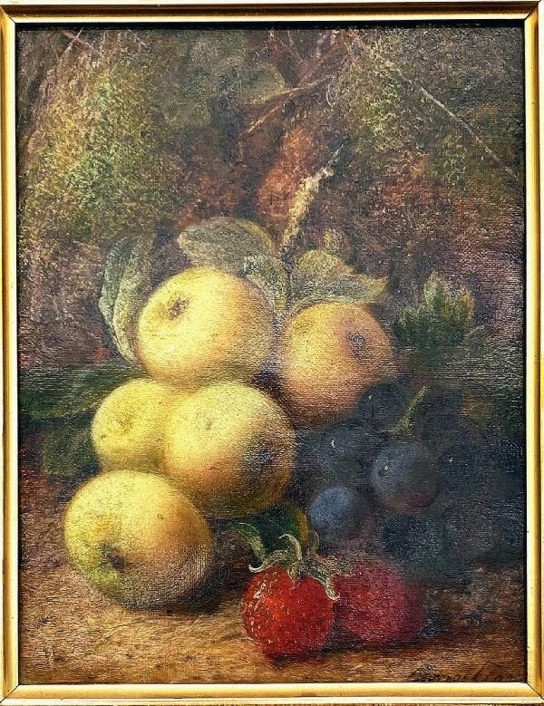 Composition aux fruits sur fond de nature - HST - 23 X 18 cm-George  Clare 1825+1890