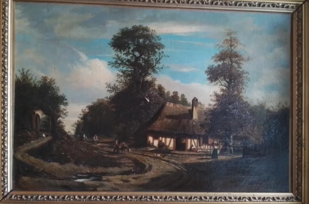 Paysage animé à la ferme, Normandie. HST 39.5 x 58.5 cm-Cabat 1812-1893-Louis