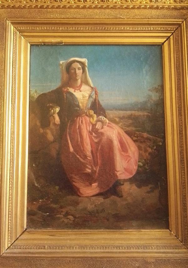 Paysage italienisant avec une femme -HST- 24 x 32 cm