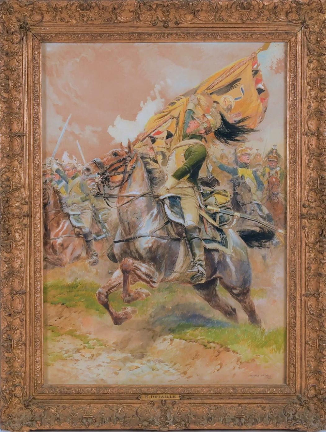 Bataille d’Austerlitz 1805- Trophé de guerre. Gouache - 50 x 70 cm-Detaille 1848+1912-Edouard