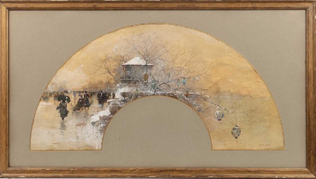 Patineurs au Bois de boulogne ? Aquarelle gouache 40x65 cm-Loir 1845+1916-Luigi