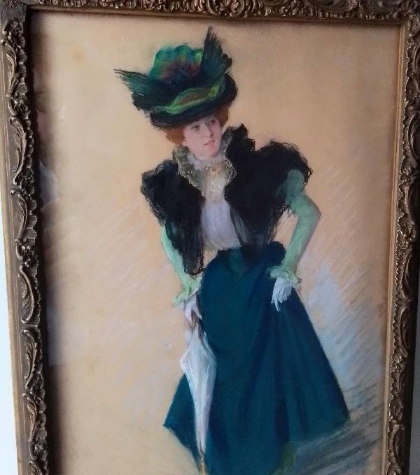 Portrait d'une élegante. Pastel. 29 x 49 cm