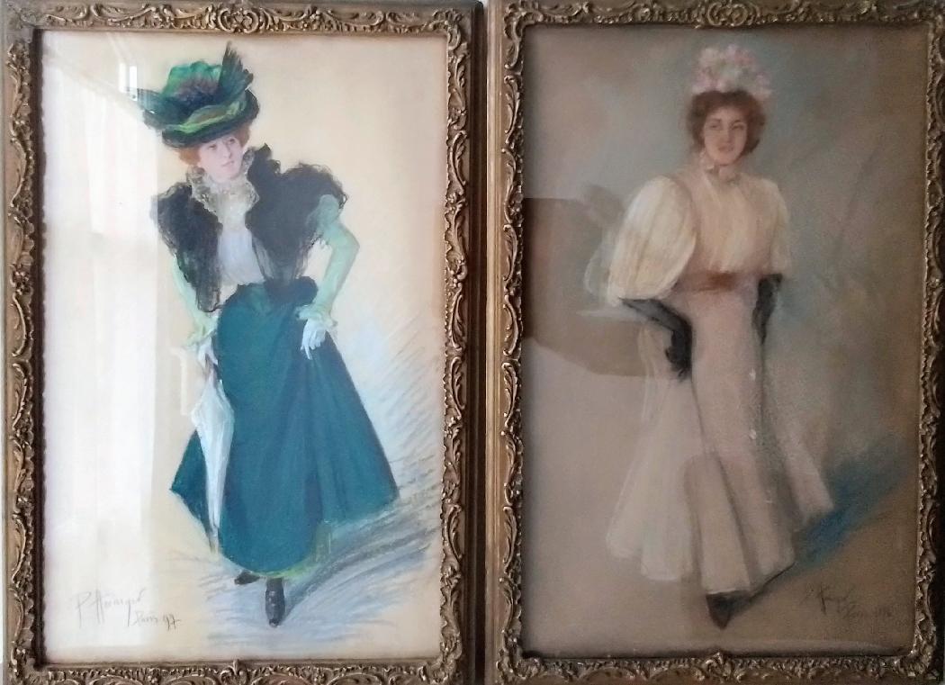 Portraits de deux élegantes. Pastel - 2x 29 x 49 cm-Hoeniger 1865+1924-Paul