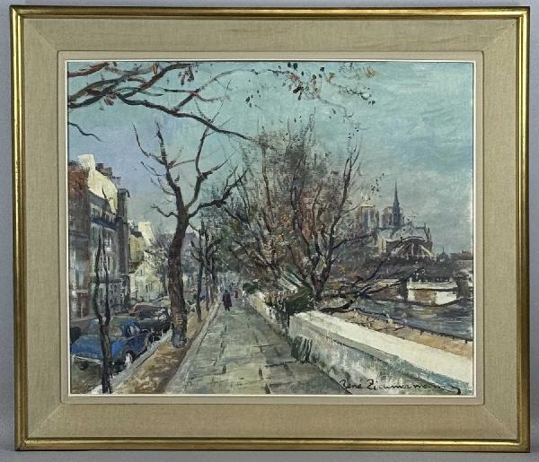 Paris, les Quaies, Notre-Dame - HST - 50 X 65 cm-René  Zimmermann 1904+1991