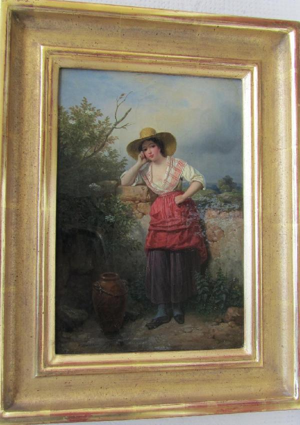 Femme à la jarre - HST - 20 X 35 cm-Francois GRENIER 1793-1867