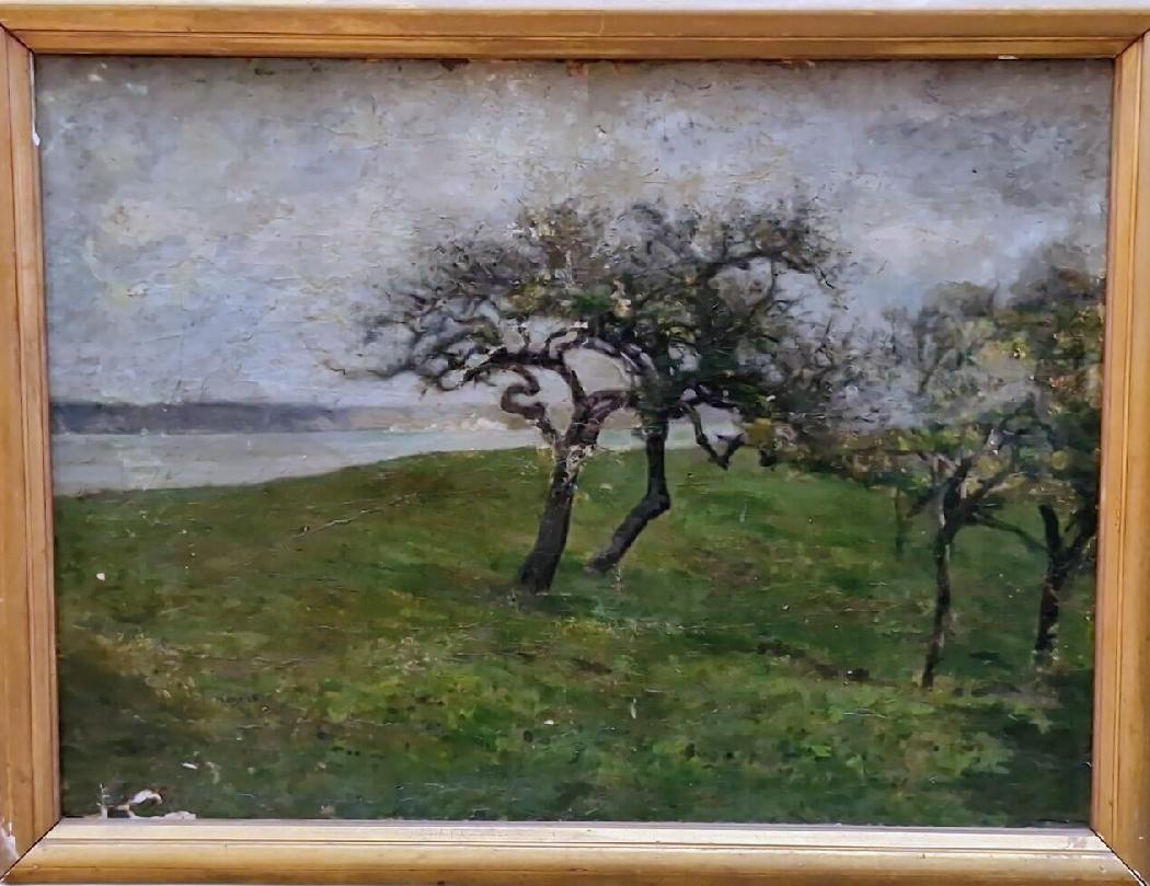 Paysage en bord de Seine avec pommiers. HST. 48 x 66 cm-Renouf 1850+1912-Emile