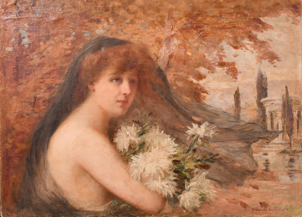 Élégante aux fleurs. HST 46 X 66 cm-Sezille des Essarts 1867+1950-Pierre