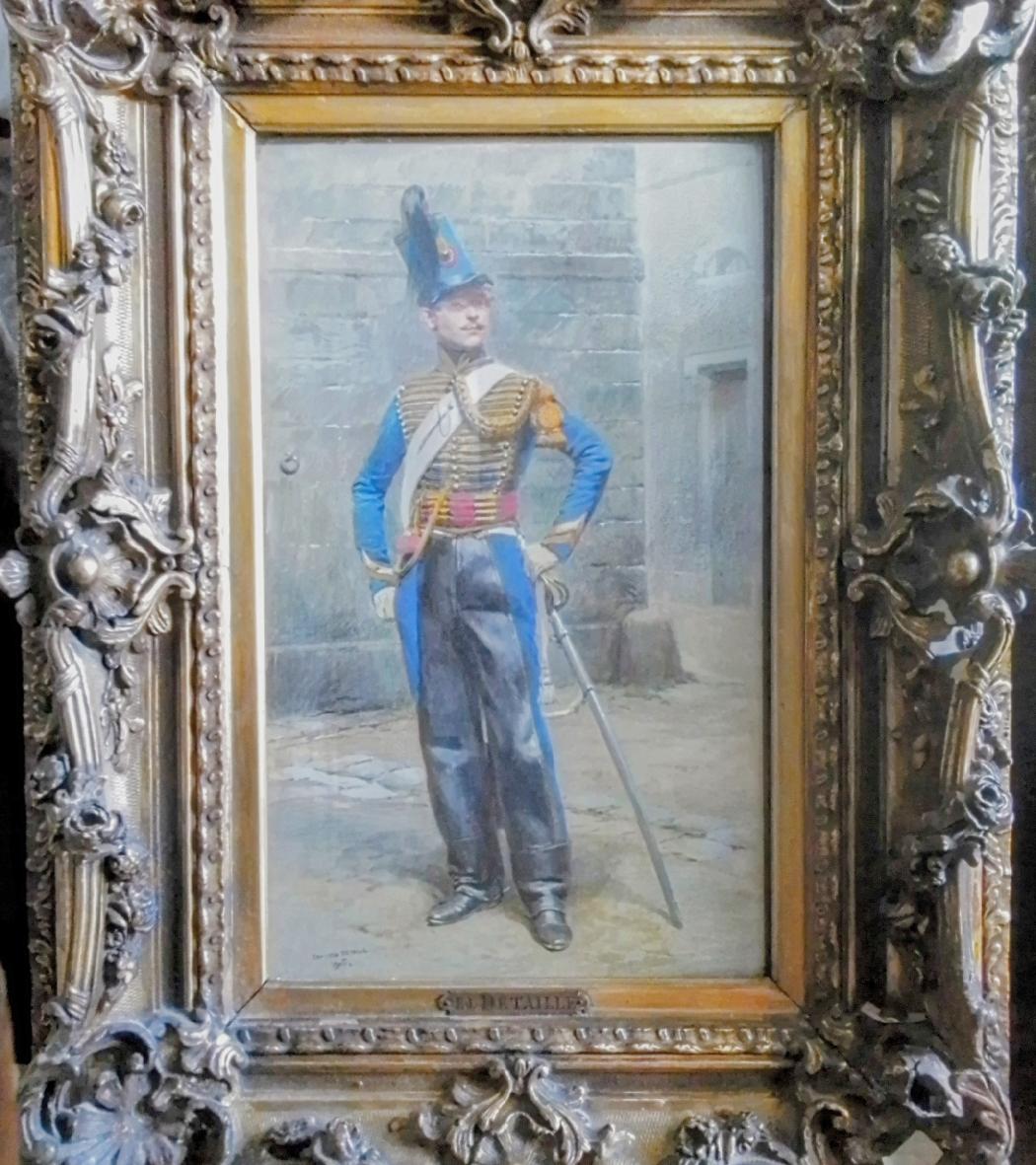 Hussard du VIIIème régiment de cavalerie. Gouache 23 x 45 cm-Detaille 1848+1912-Edouard