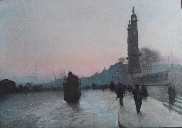 Tramway sur la Place des Quinconces. Quais de Bordeaux. HST 54 x 75 cm