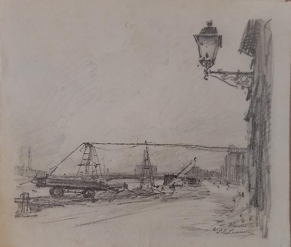 Nantes, les travaux sur les Quais. Crayon 25 x 28 cm