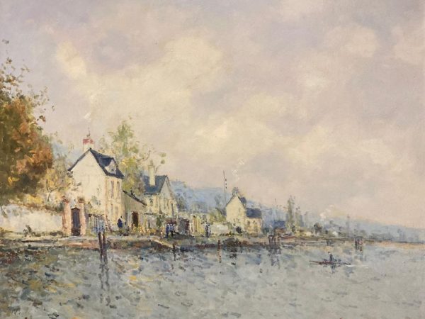 Bords de Seine avec barque – HST – 55 x 47 cm