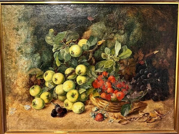 Composition aux fruits sur fond de nature. HST 66 x 51 cm