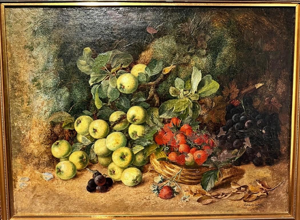 Fruit composition on a mossy bank. O/C . 66 x 51 cm