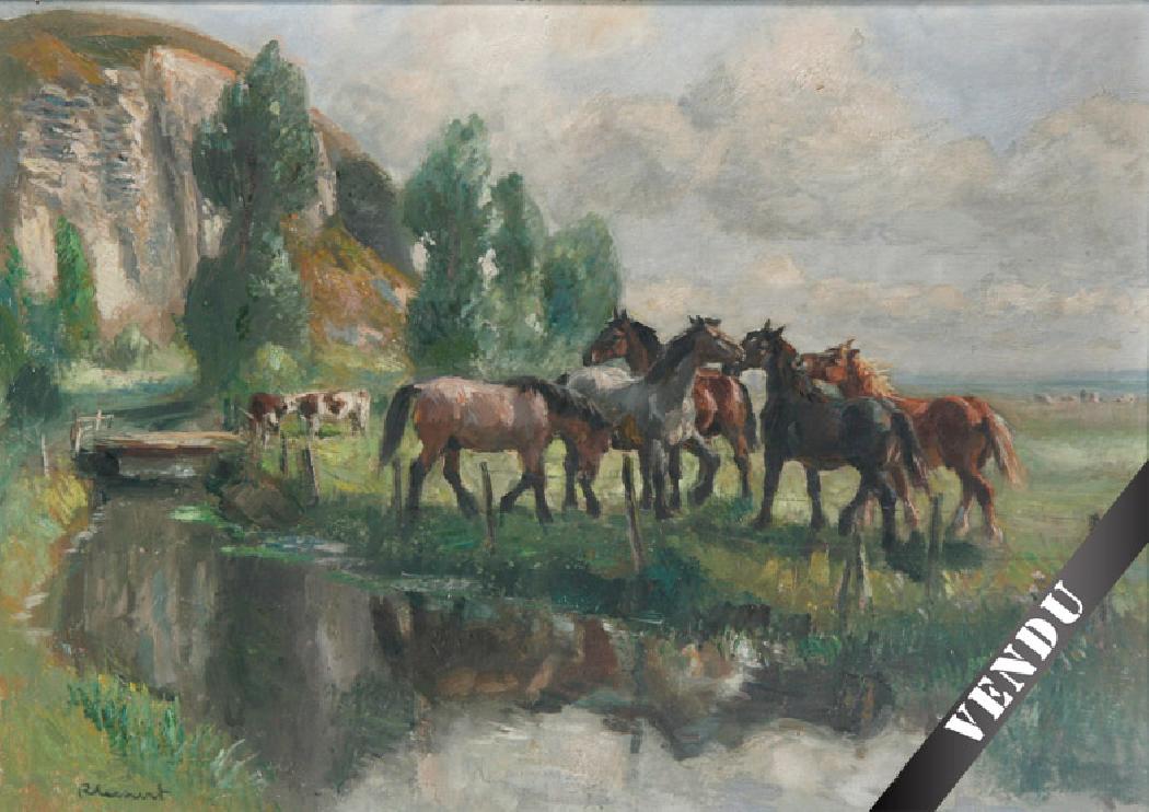 Landscape with horses in Normandie. O/C 50 x 70.5 cm