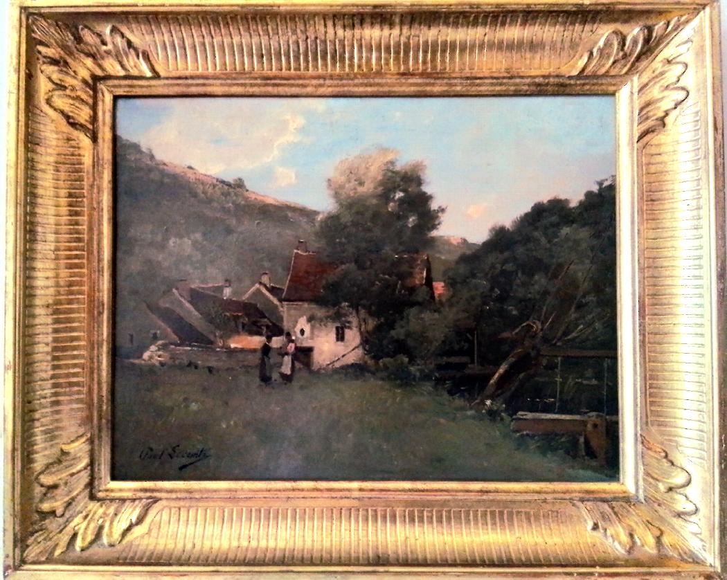 Landscape with a house by the river. O/W 28 x 48 cm