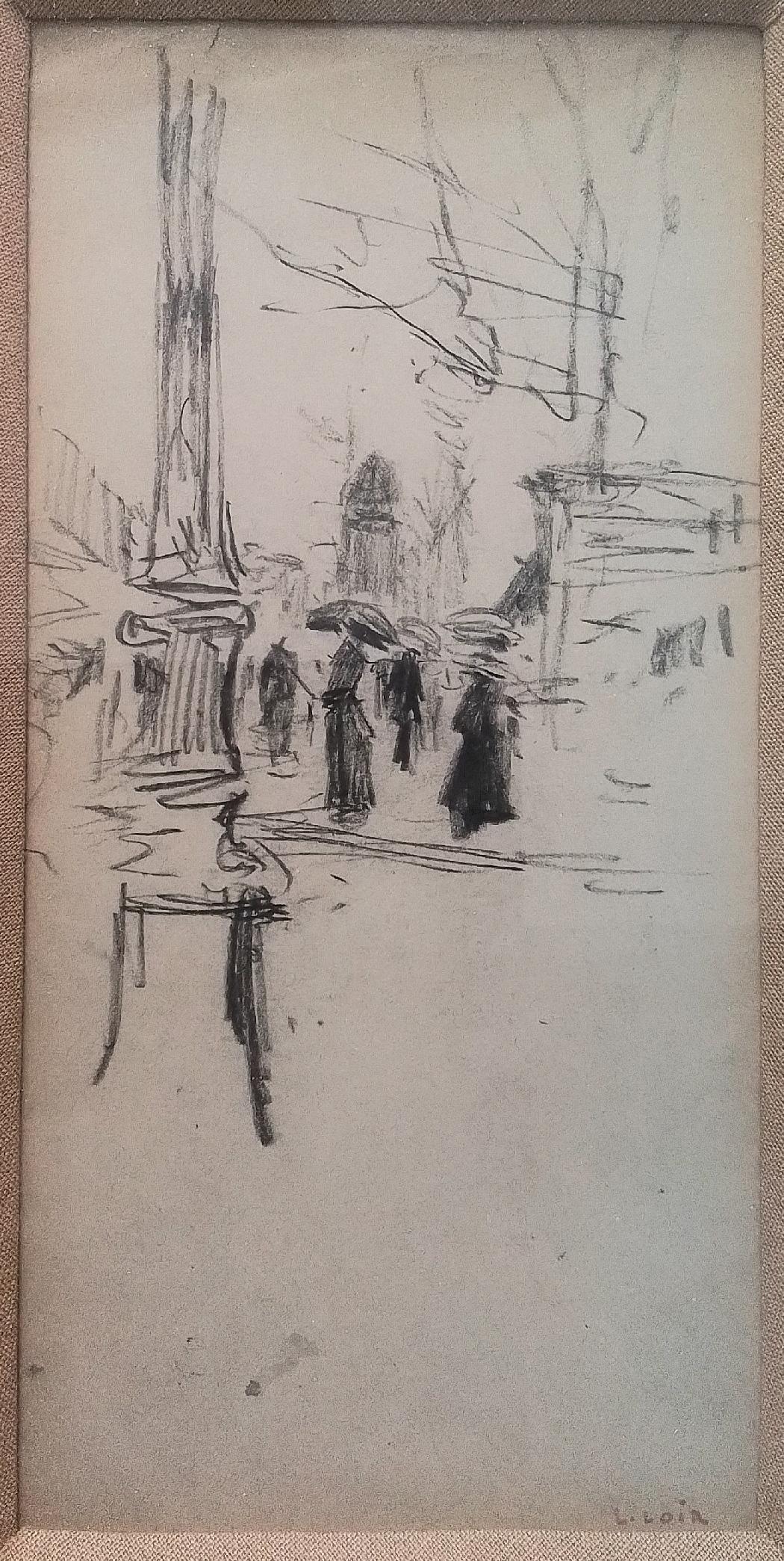 Paris, élégantes sur le boulevard. Crayon 14 x 8 cm