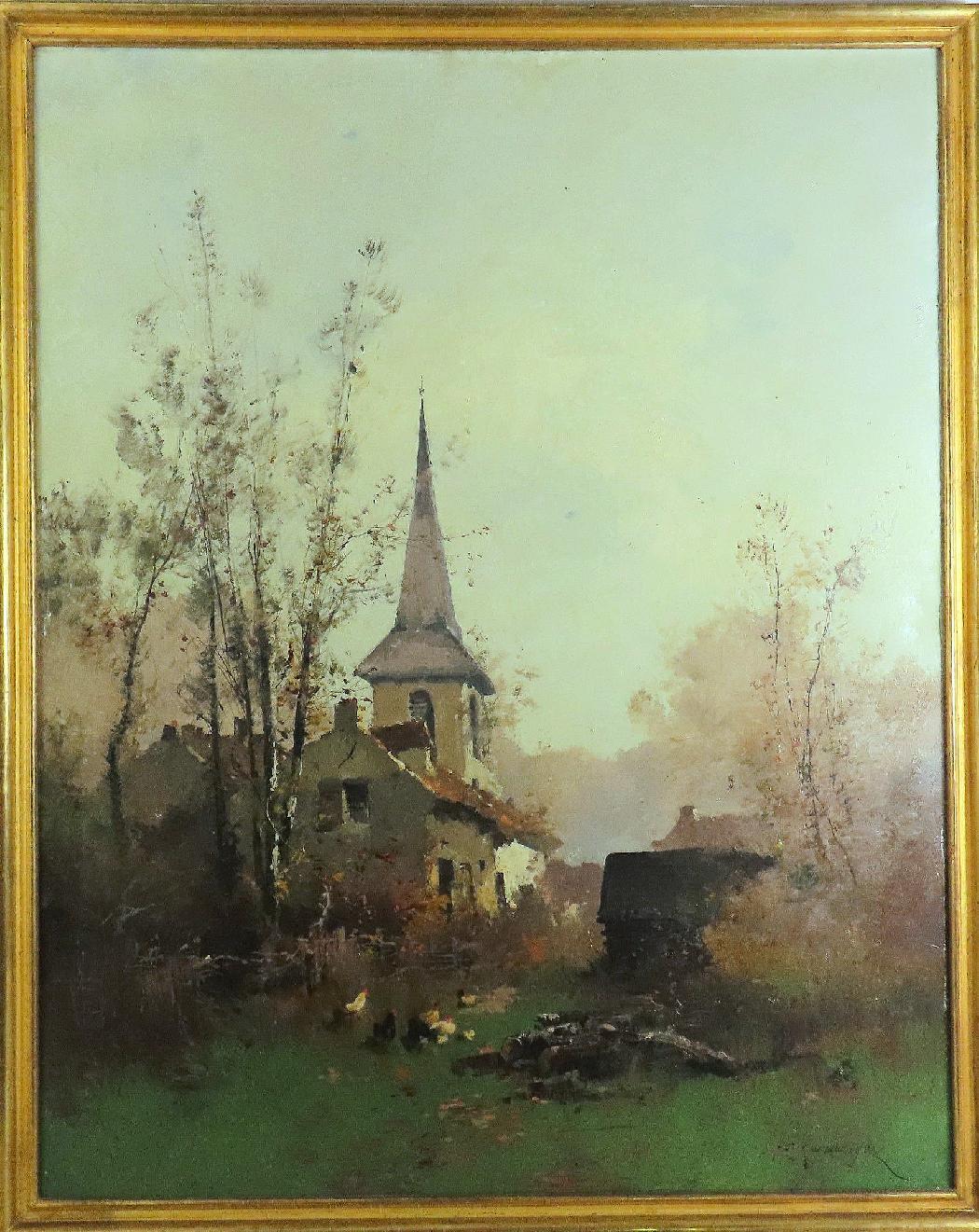 Paysage à l’Église, Village de Normandie – HST – 92 x 73 cm