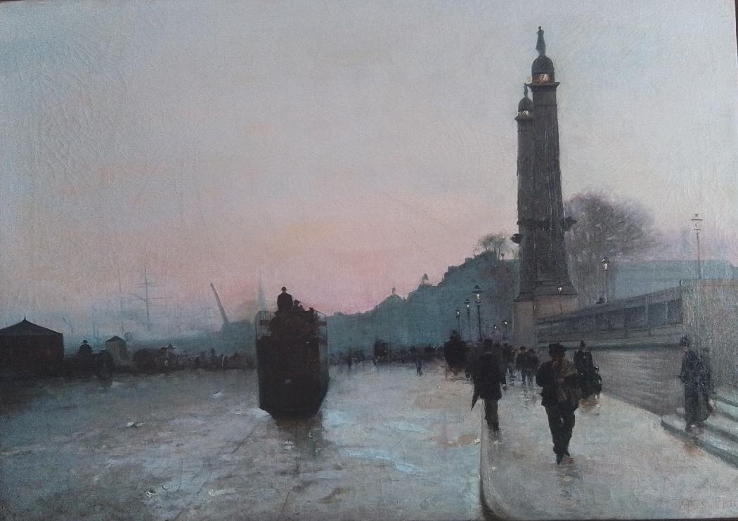 Tramway sur la Place des Quinconces. Quais de Bordeaux. HST 54 x 75 cm