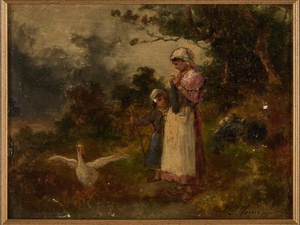 Femme et enfant avec une oie – HSB – 23 x 34 cm