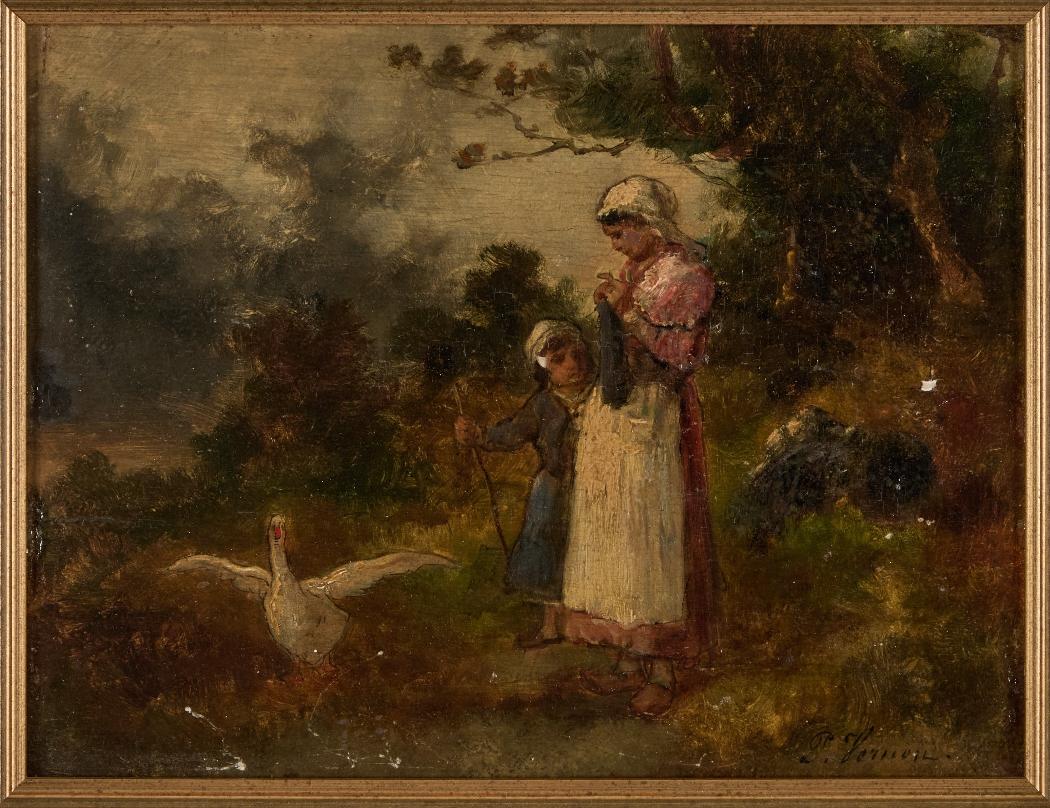 Femme et enfant avec une oie – HSB – 23 x 34 cm