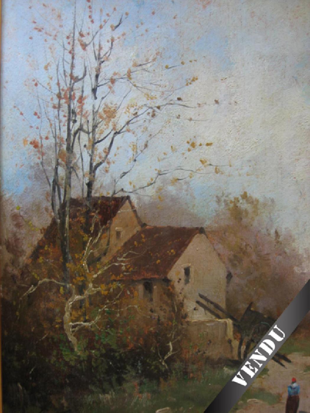Paysage de campagne avec maison et charrette – HSP – 20 x 30 cm