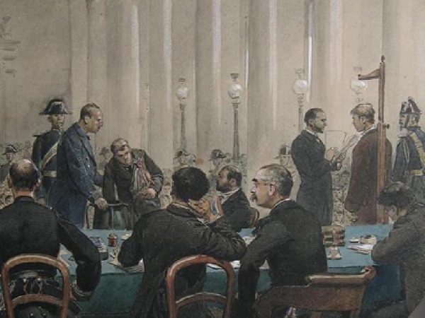 L’enrollement des volontaires sous Napoléon lll. Aquarelle 31.5 x 23 cm