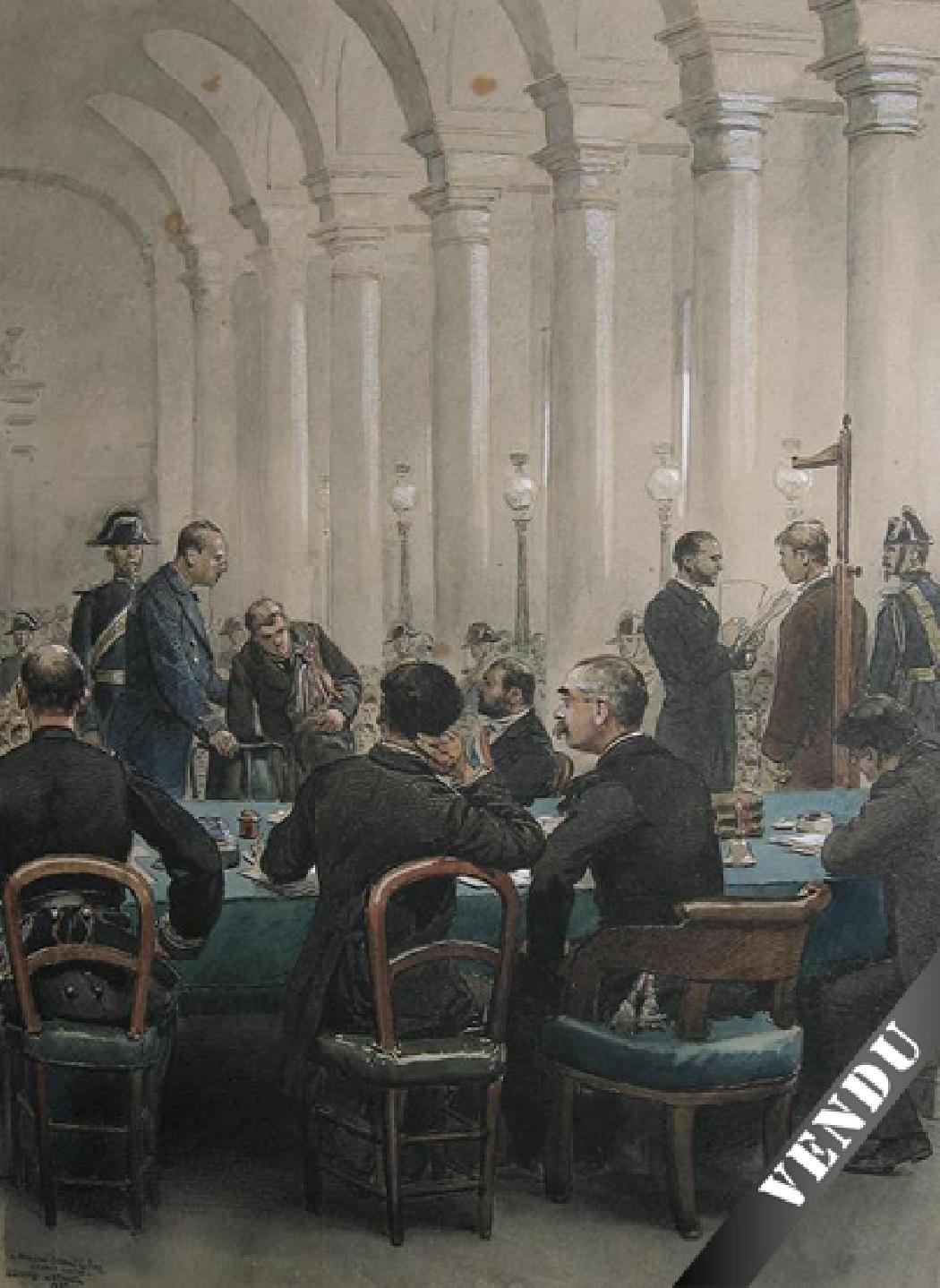 The enrollment of the volunteers under Napoléon lll. Watercolor 31.5 x 23 cm