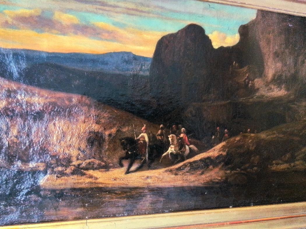 Rocky landscape with orientalist troups. O/C 28 x 48 cm