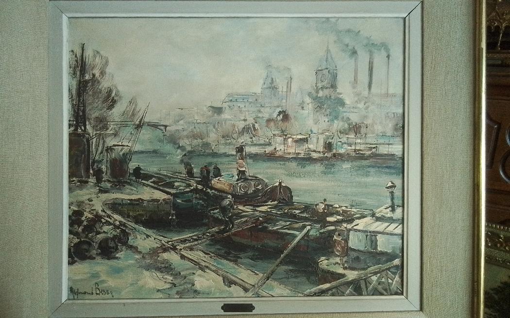 Effet de neige sur les quais de Seine à Bercy. HST 45 x 55 cm