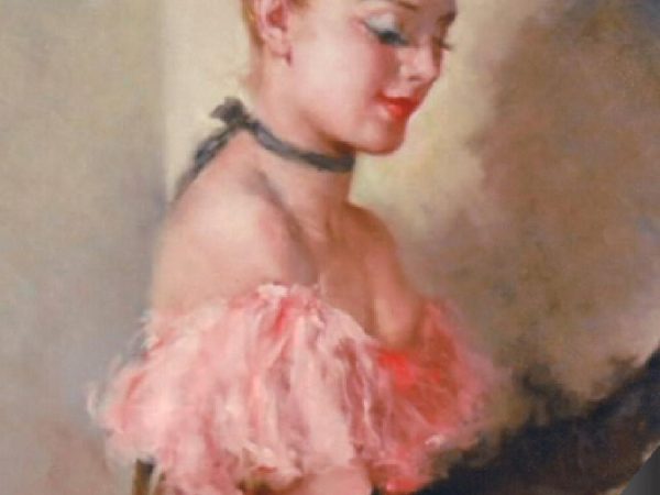 Une ballerine aux gants noirs, précédant la danse. HST 60 x 73 cm