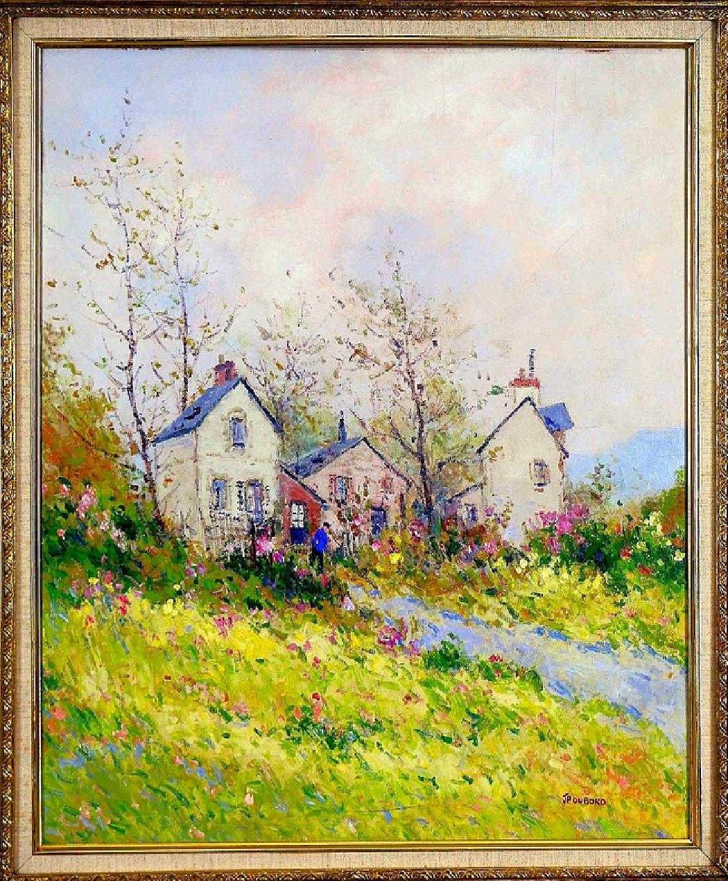 Paysage au jardin fleuri en automne (Normandie). HST 50 x 61 cm
