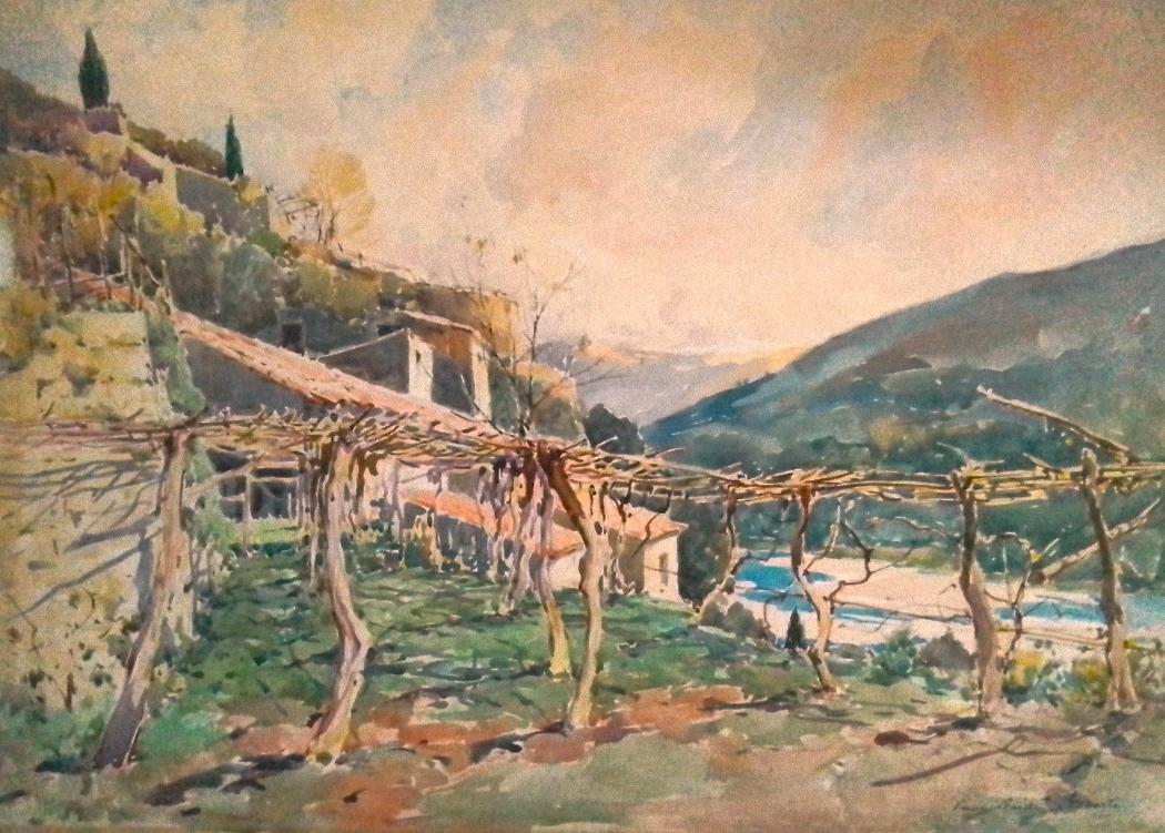 Village de Provence (la Gattière). Aquarelle sur carton. 50 x 65 cm