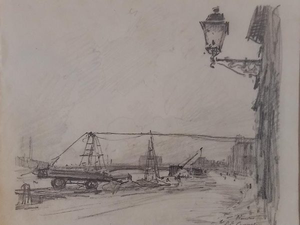 Nantes, les travaux sur les Quais. Crayon 25 x 28 cm
