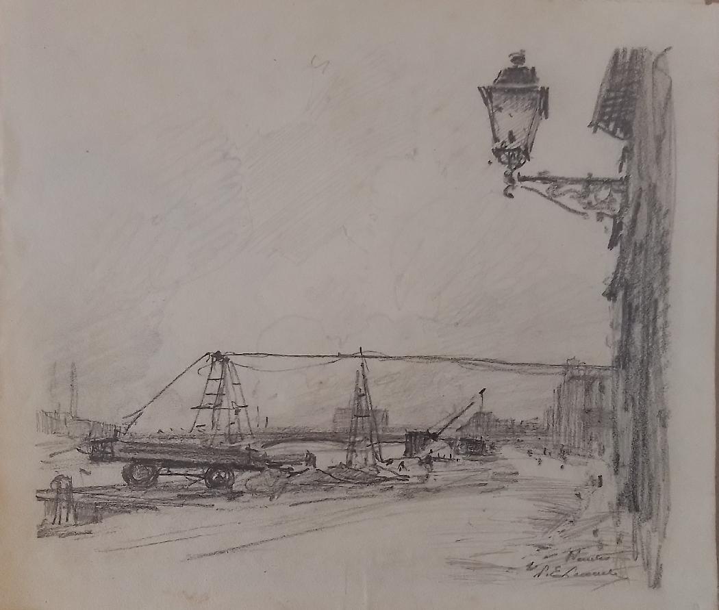 Nantes, les travaux sur les Quais. Crayon 25 x 28 cm
