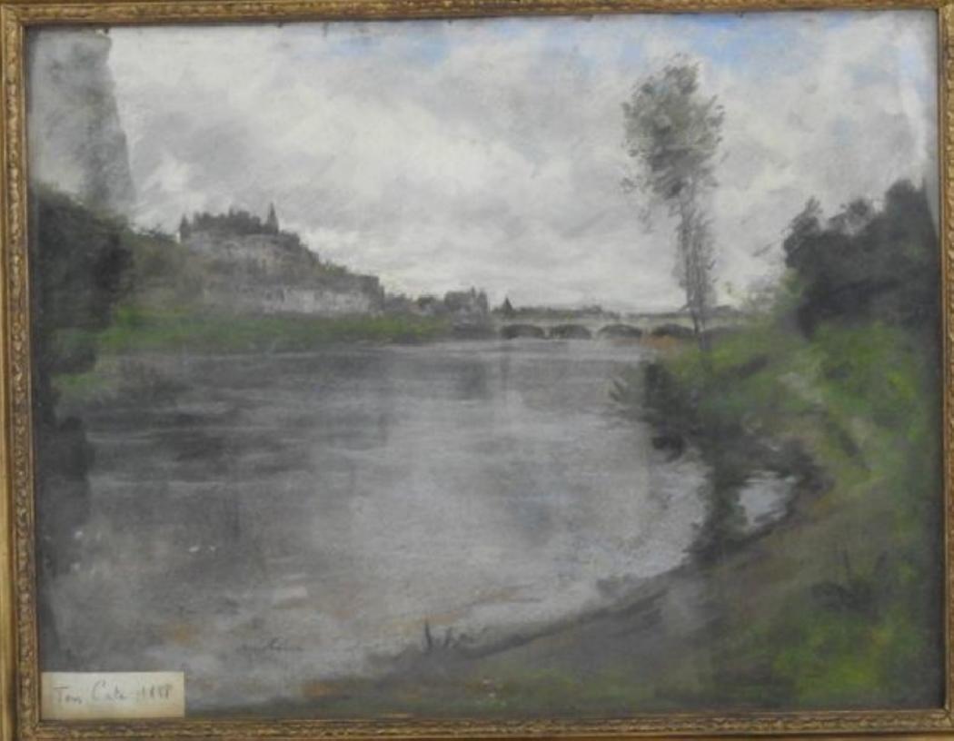 Bordure de fleuve, Château d’Amboise au loin. Pastel 26 x 34 cm