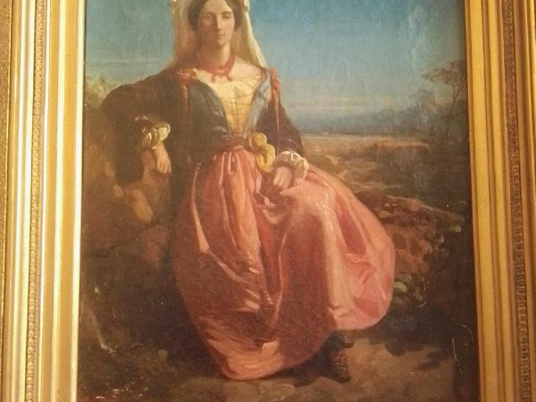 Paysage italienisant avec une femme -HST- 24 x 32 cm