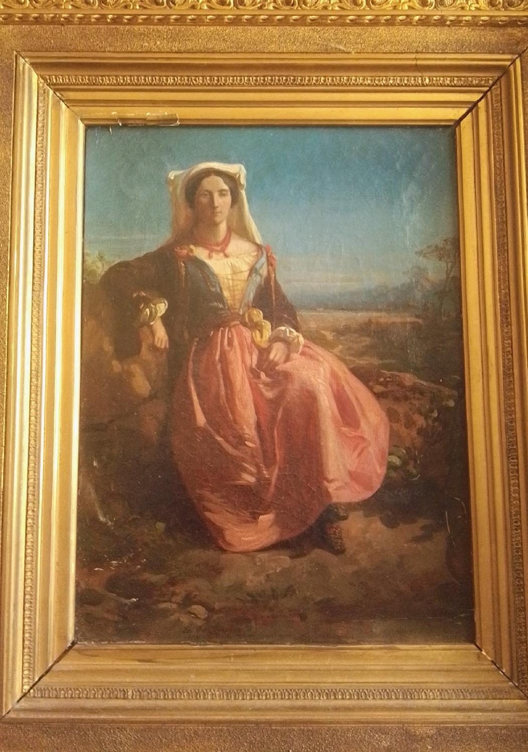 An Italienate landscape with a woman - O/C - 24 x 32 cm