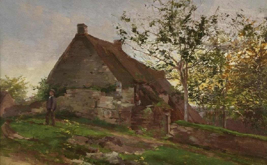 Paysage à la chaumière. HSP. 19 x 30 cm