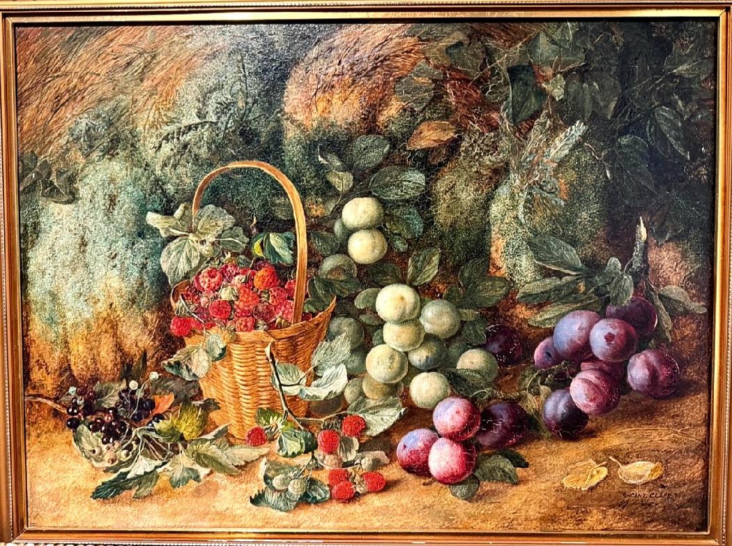 Fruits composition on a mossy bank. O/C. 66 x 51 cm