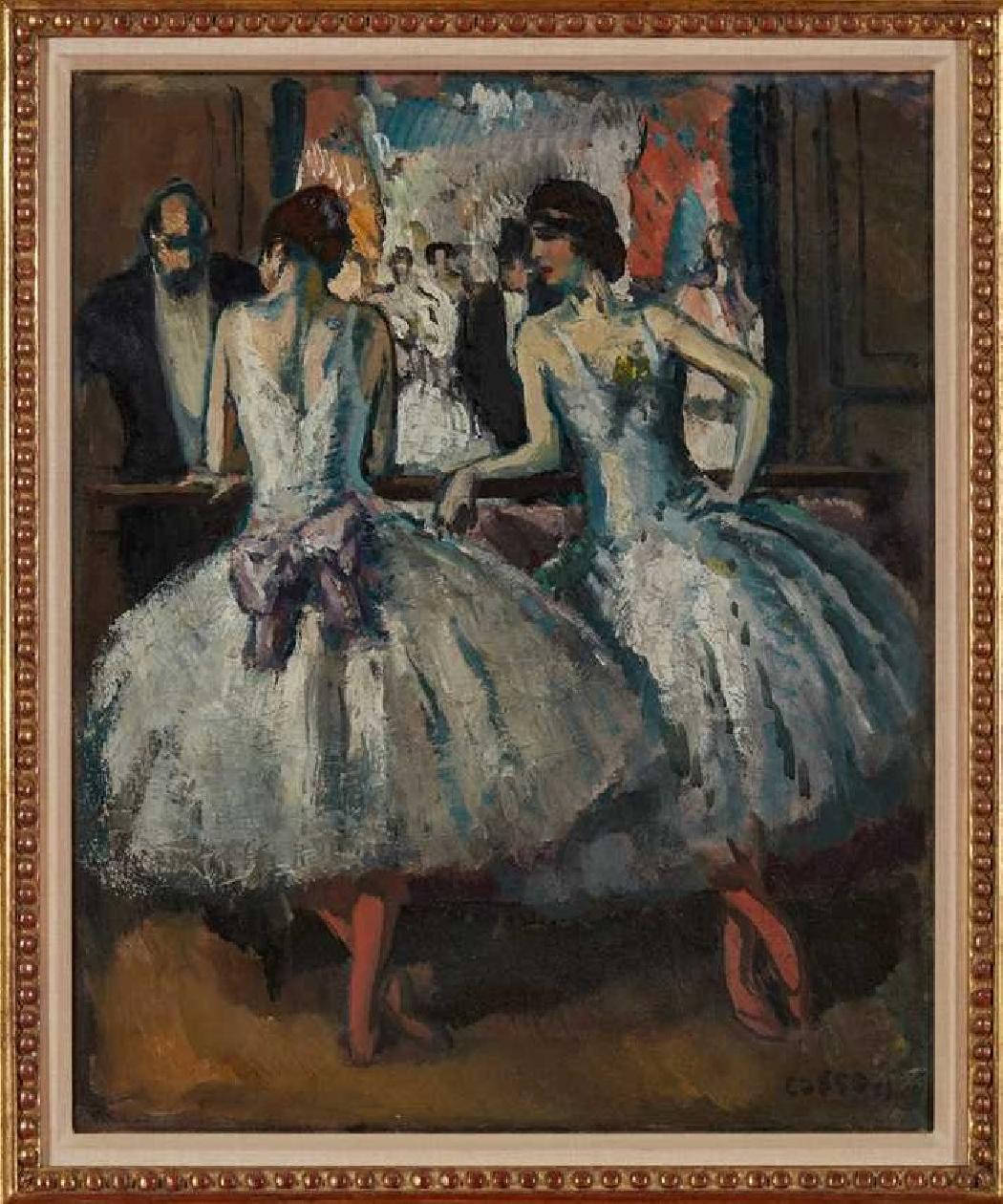 Paris, Opera scenery with ballerinas. O/C 28 x 48 cm