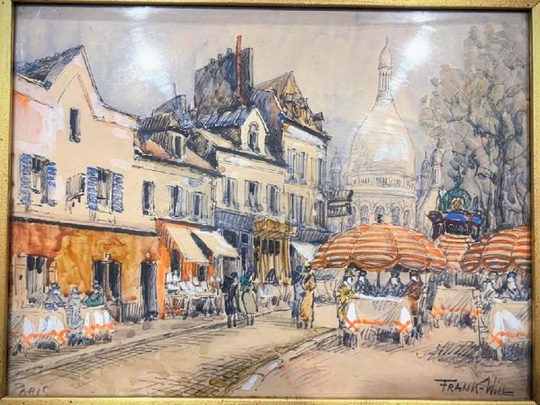 Montmartre, et ses boutiques de la place du Tertre – Aquarelle et gouache – 23 x 30 cm