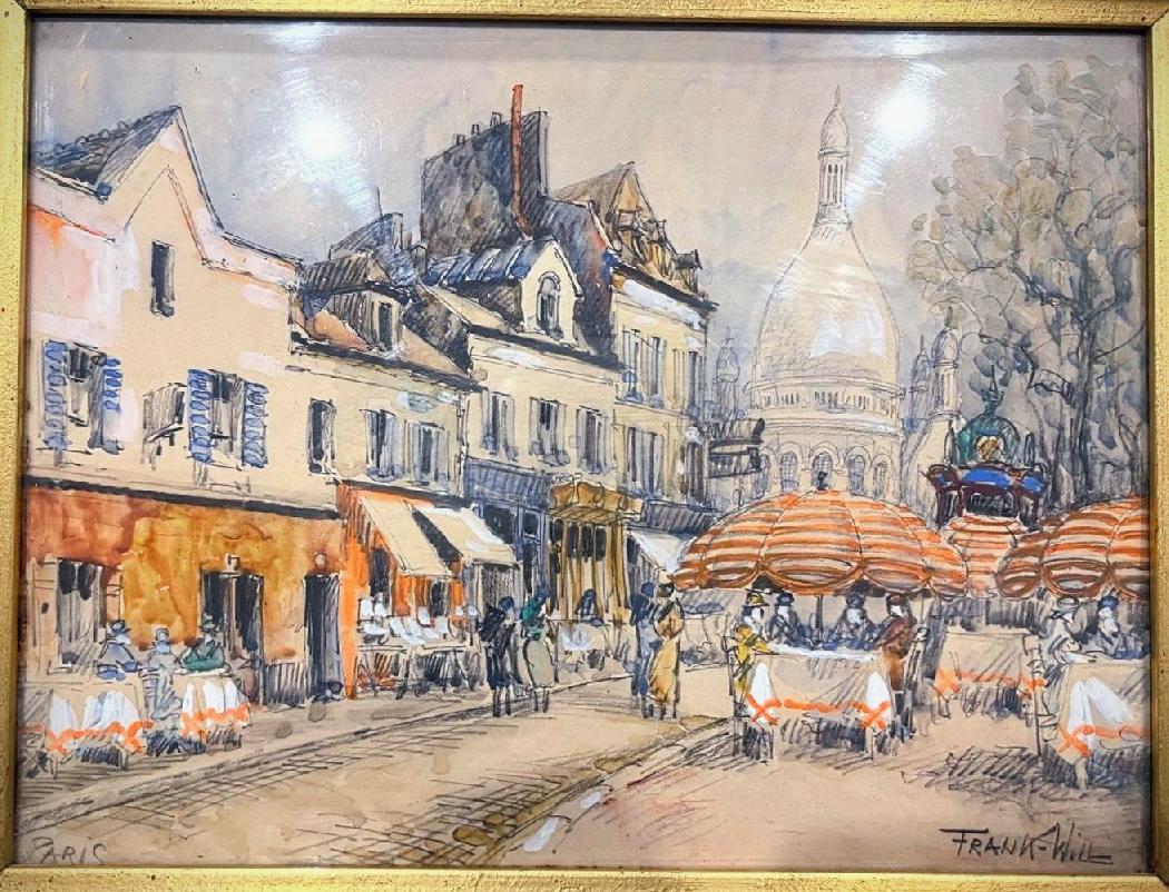 Montmartre, et ses boutiques de la place du Tertre – Aquarelle et gouache – 23 x 30 cm