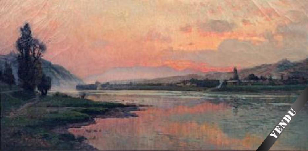The river (Vienne) at sunset. O/C 130.5 x 56 cm