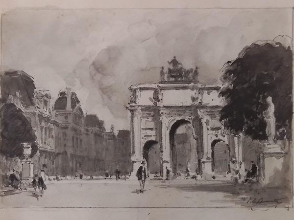 Paris, vue du Carrousel et Le Louvre. Crayon 19 x 25 cm