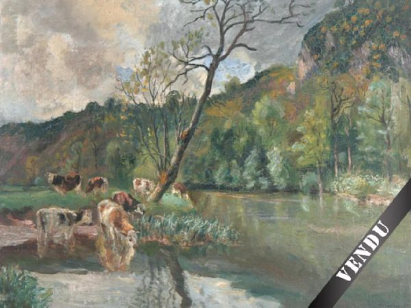 Paysage animé aux vaches en Normandie. HST 43 x 61 cm HST 82 x 100 cm