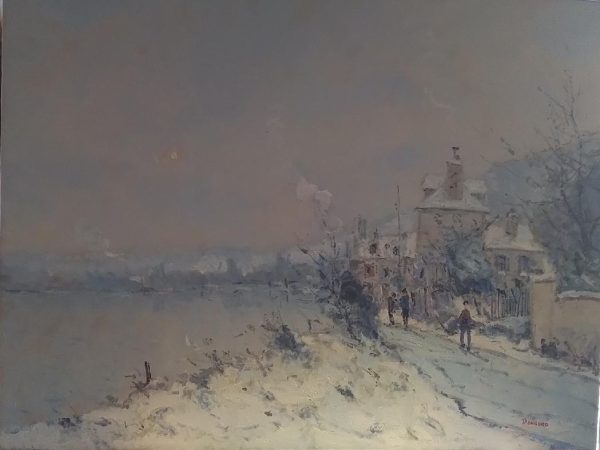 Bords de Seine enneigés en Normandie -HST – 52 x 64 cm