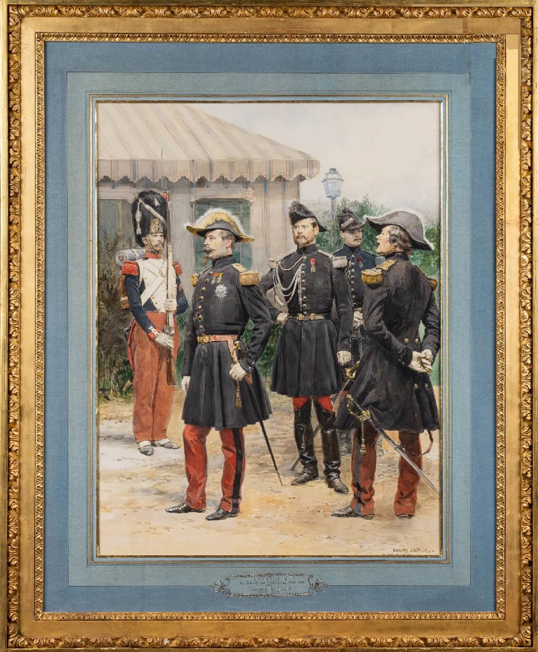 Napoleon III- Review in camp de Chalon-sur-Saone. Gouache 73 x 66 cm