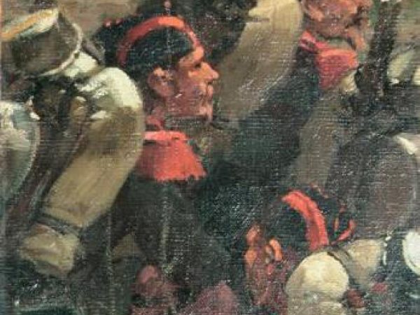 Trois grenadiers de la Garde au repos après la bataille. HST 47 x 26.5 cm